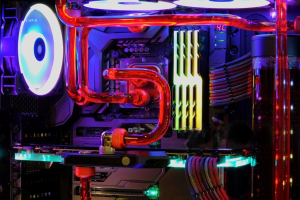 parte interna de un pc gamer, de tal manera que se ven todos los componentes